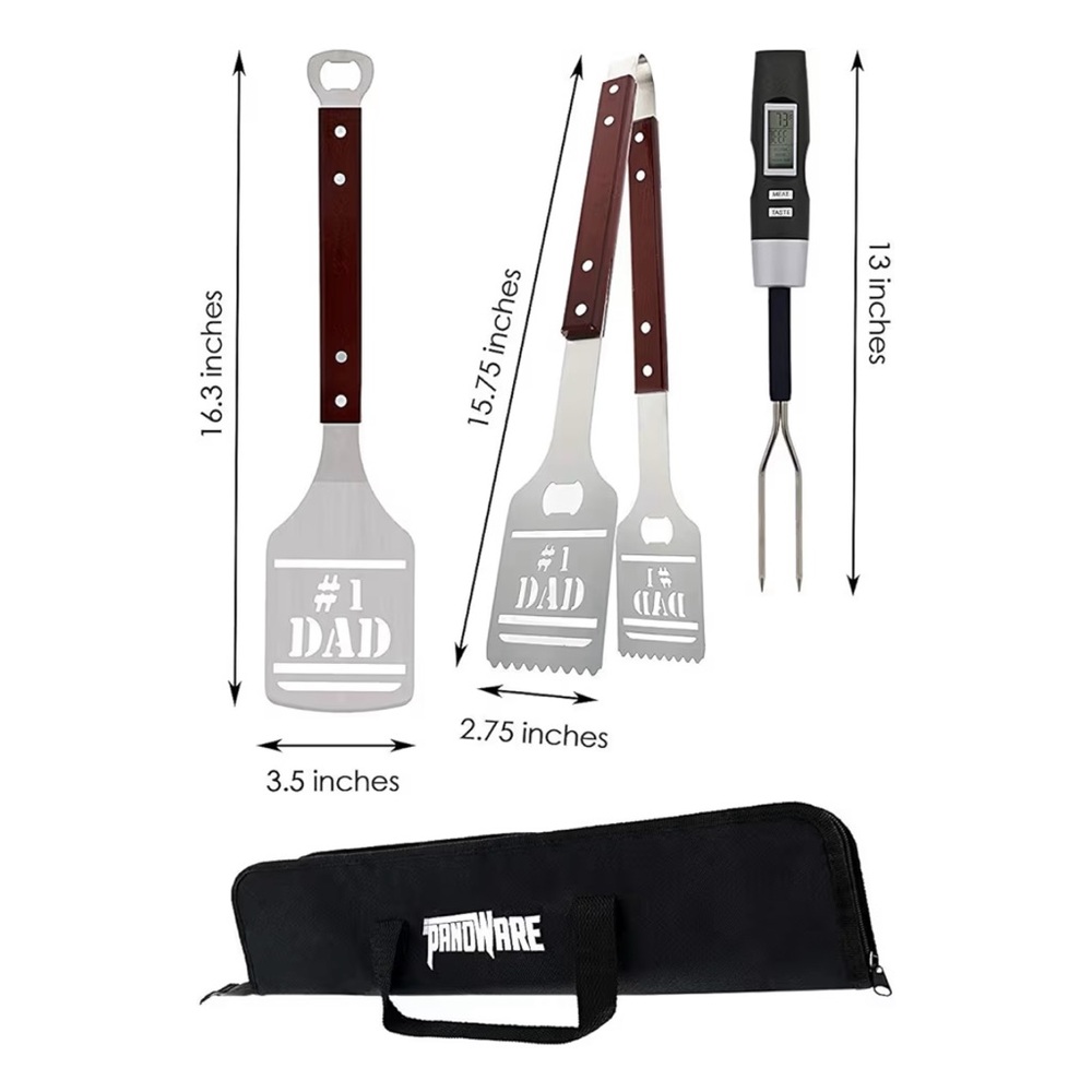 BBQ Grill Set, Dad,Silver&Brown, W/Carrying Case, 4Piece, Multipurposes